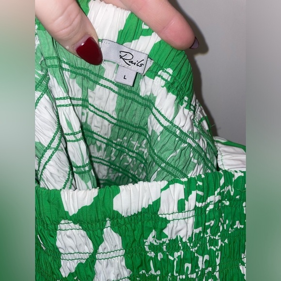 NWOT RAILS Seville Green Lotus Smocked Drop Waist Midi Dress 💚 Large - Picture 14 of 16